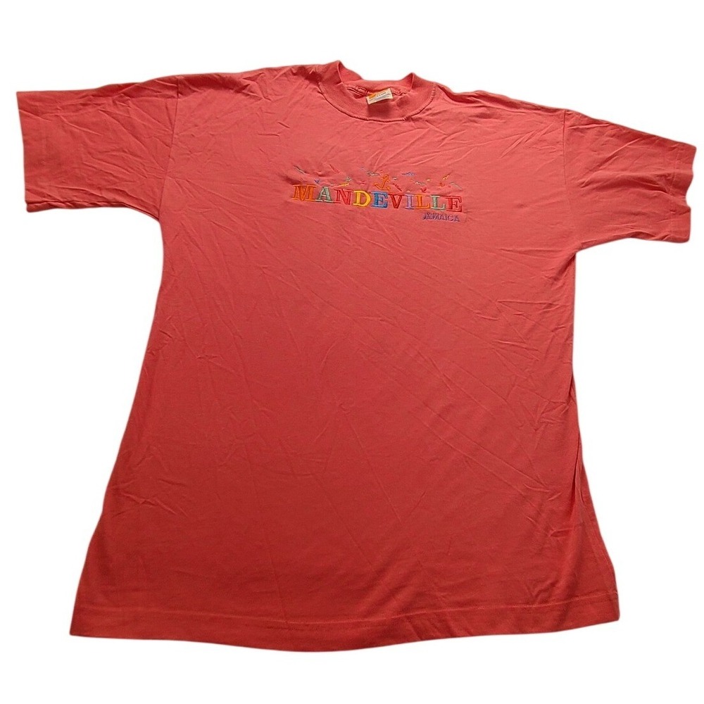 Sun Island Mandeville Jamaica Embroidered T-Shirt Pink Mens XXL‎ Cotton Souvenir